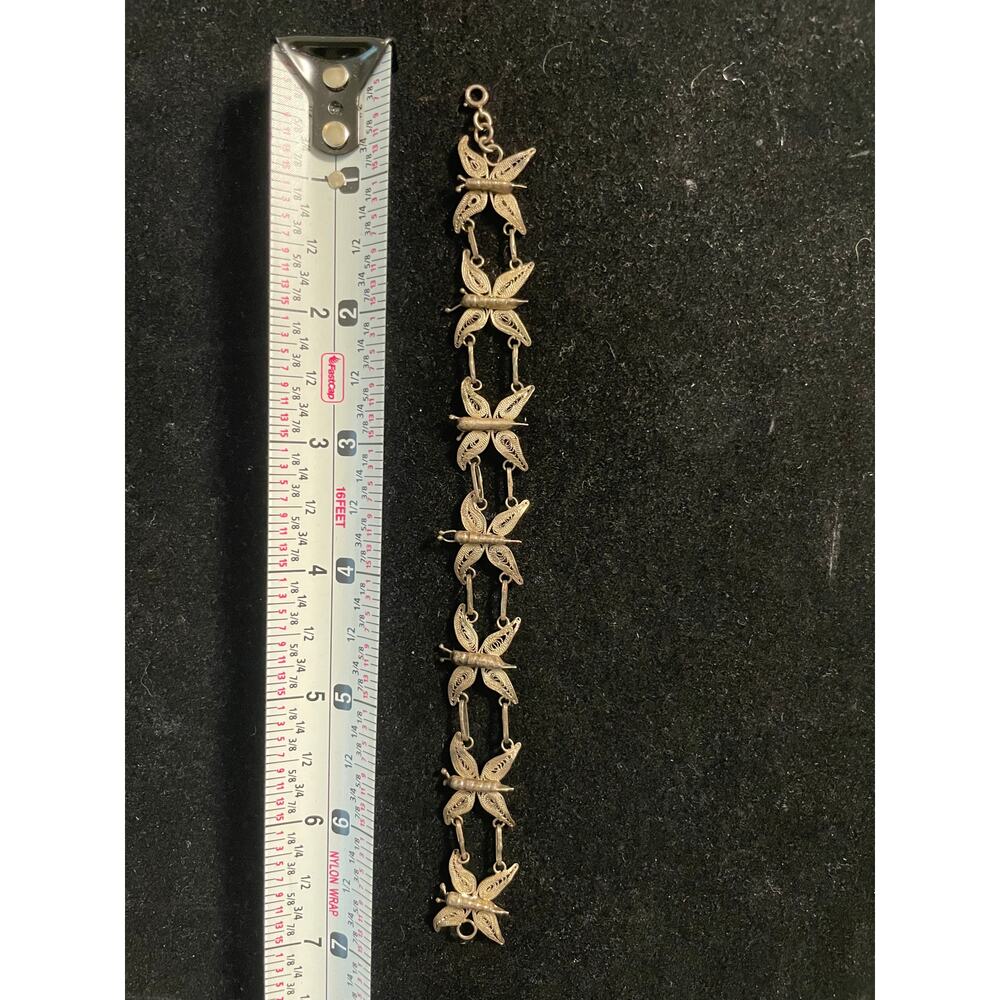 Vintage Silver Butterfly Filigree Bracelet - Picture 5 of 5